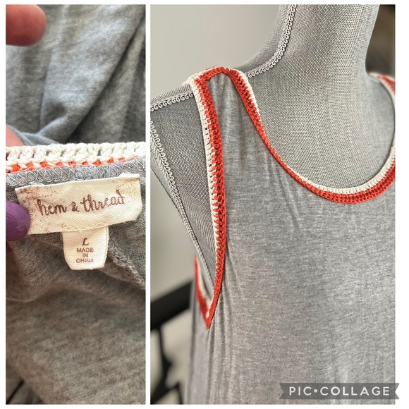 HEM & THREAD ANTHROPOLOGIE CROCHET TRIM COTTON SLEEVELESS DRESS - Picture 2 of 3